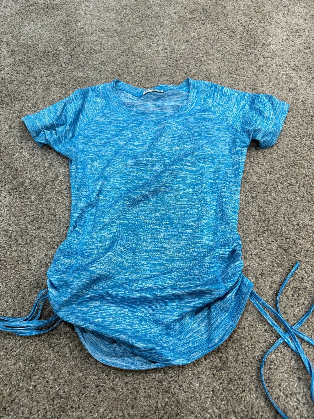 COORUN Women's Small Blue Heather Ruched Side Cinch Athletic Top